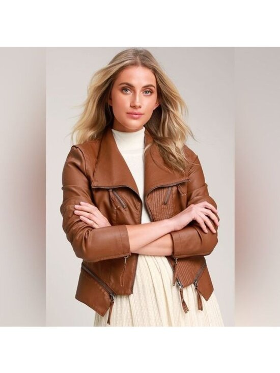 Lulu's Jackets & Blazers - Lulu's Brown Faux Leather Vegan Moto Jacket Womens S Boho Country Western